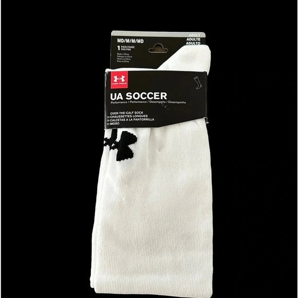 NWT Under Armour Adult Medium UA Over The Calf Soccer Socks White Performance - Picture 1 of 3